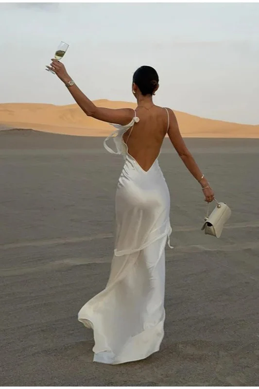 White Satin Backless Chic Party Dress - Image 6