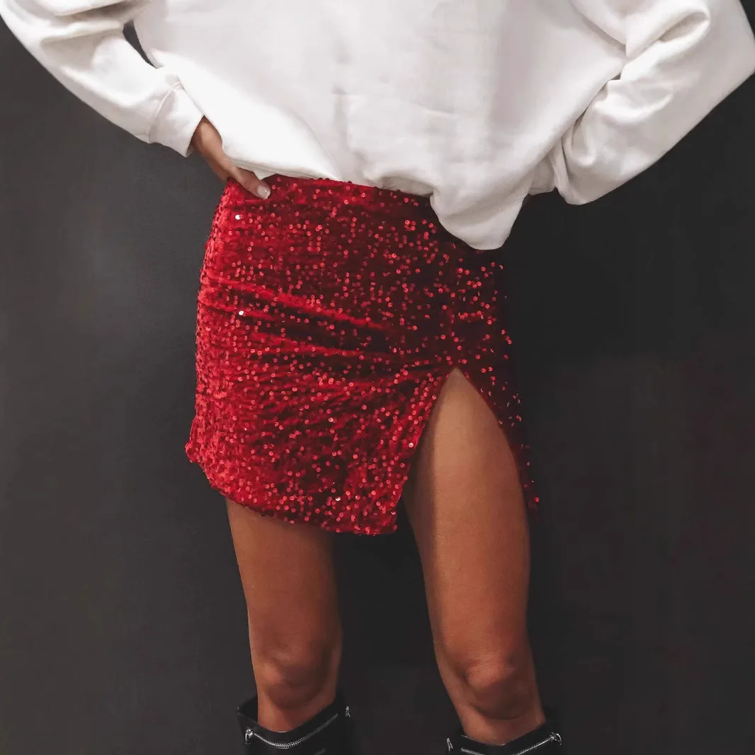 White Sequin Low Waist Mini Skirt