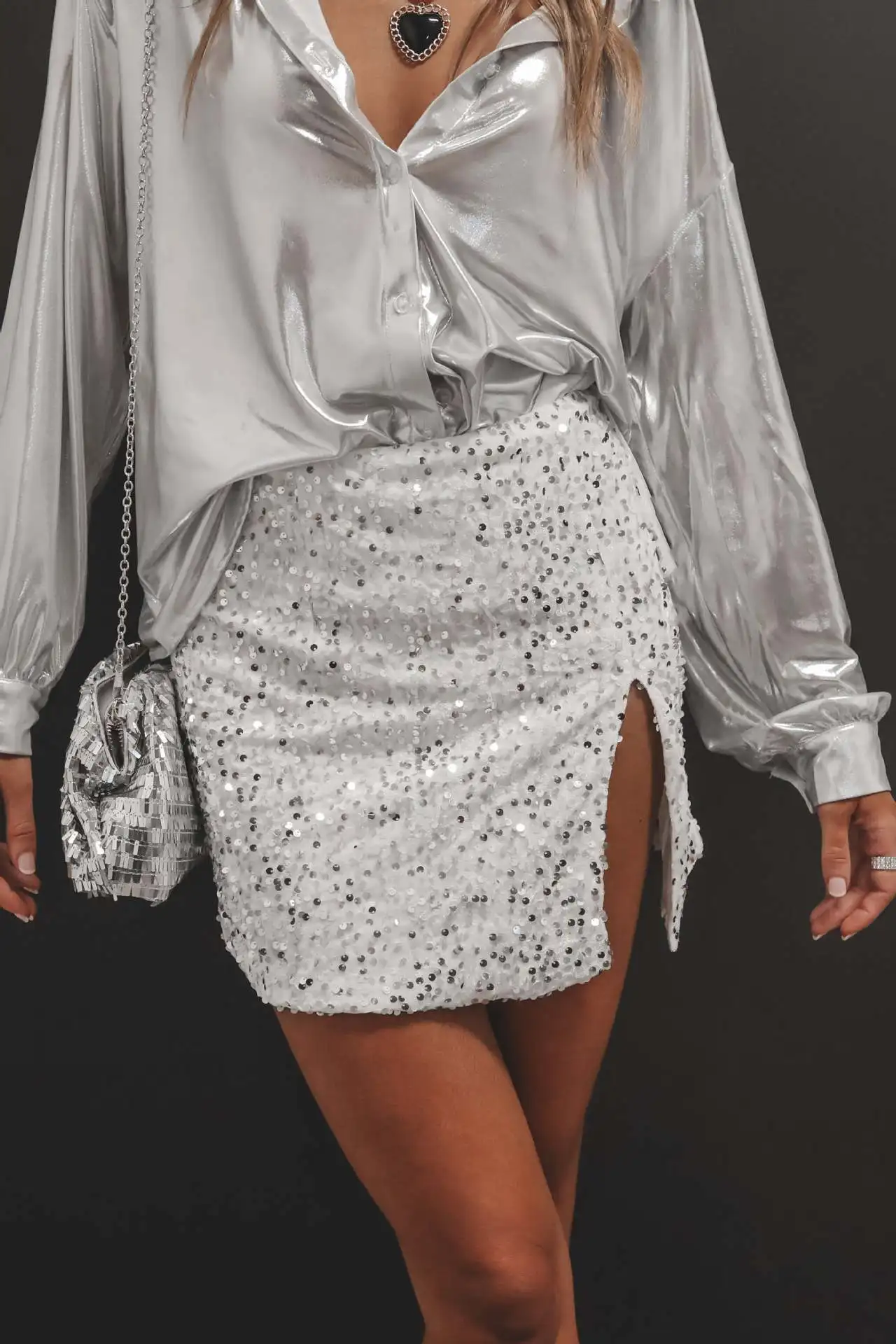 White Sequin Low Waist Mini Skirt - Image 11
