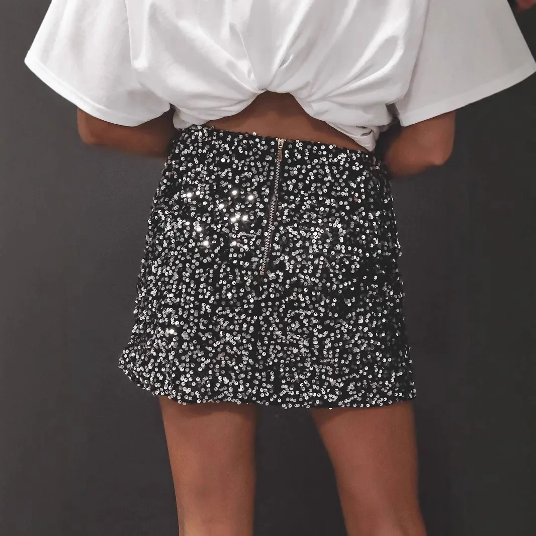 White Sequin Low Waist Mini Skirt - Image 5