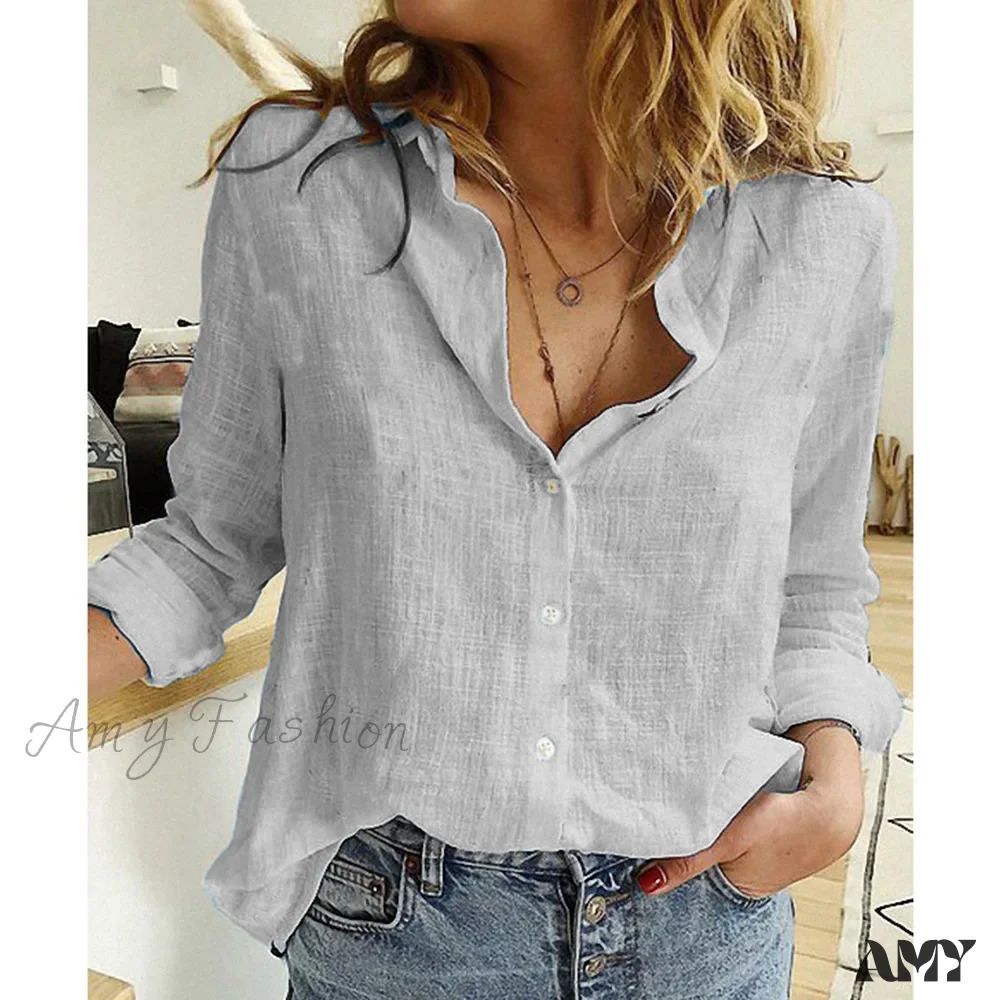 White Yellow Lapel Cardigan Oversized Shirt Blouse - Image 10