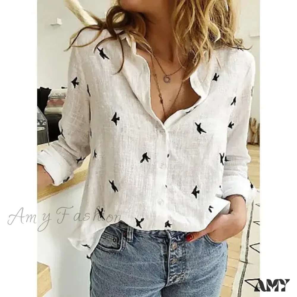 White Yellow Lapel Cardigan Oversized Shirt Blouse - Image 12