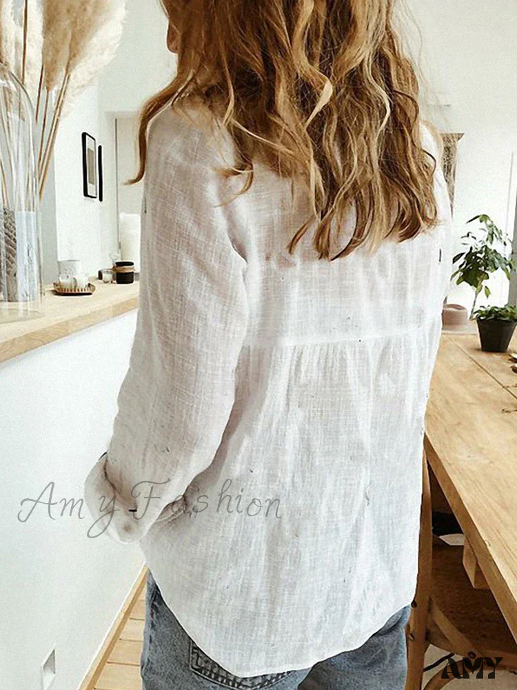 White Yellow Lapel Cardigan Oversized Shirt Blouse - Image 2