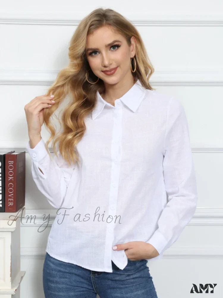 White Yellow Lapel Cardigan Oversized Shirt Blouse - Image 4