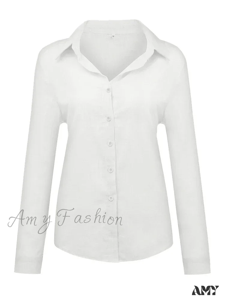 White Yellow Lapel Cardigan Oversized Shirt Blouse - Image 6