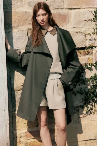 Wide Collar Single-Button Mid-Length Loose Fit Trench Coat - Image 4