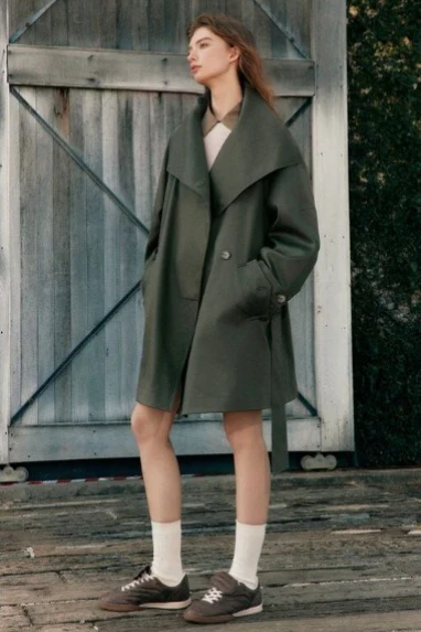 Wide Collar Single-Button Mid-Length Loose Fit Trench Coat - Image 6
