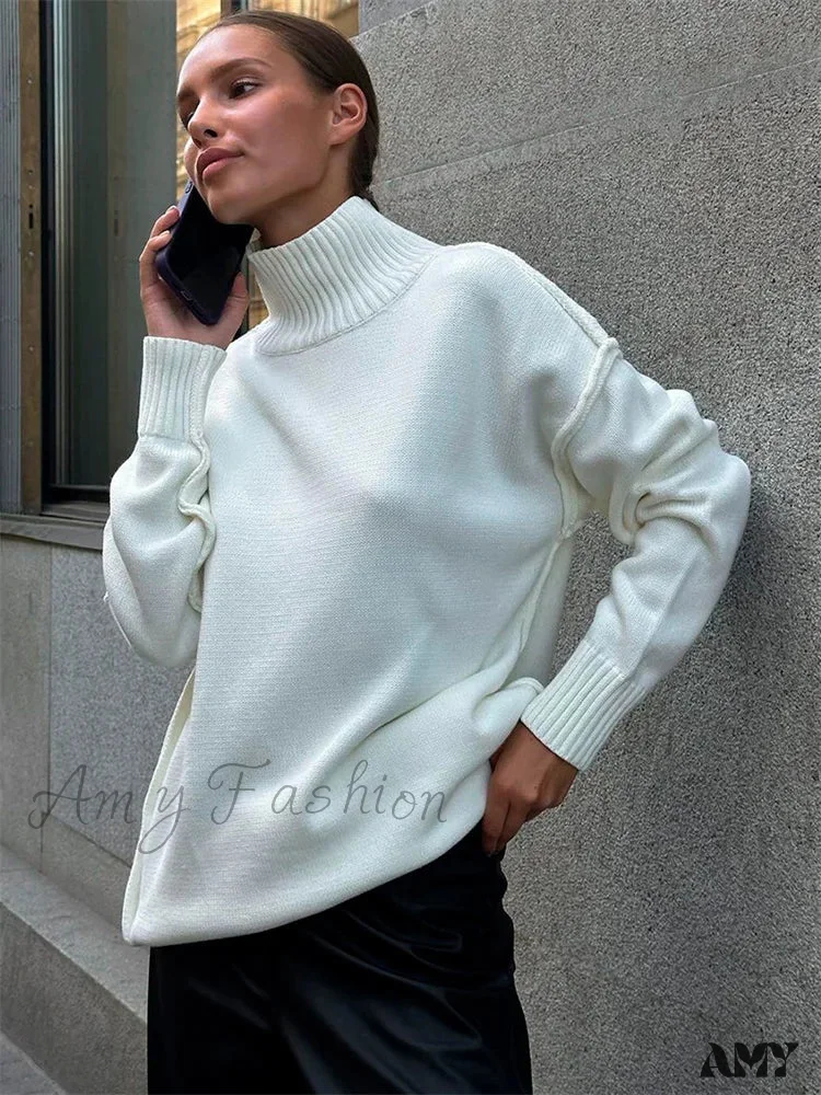 Winter Knit Pullover Female Clothes Loose Casual Ribbed Stylish Cozy Trendy Chic Comfortable Sweater - Image 5