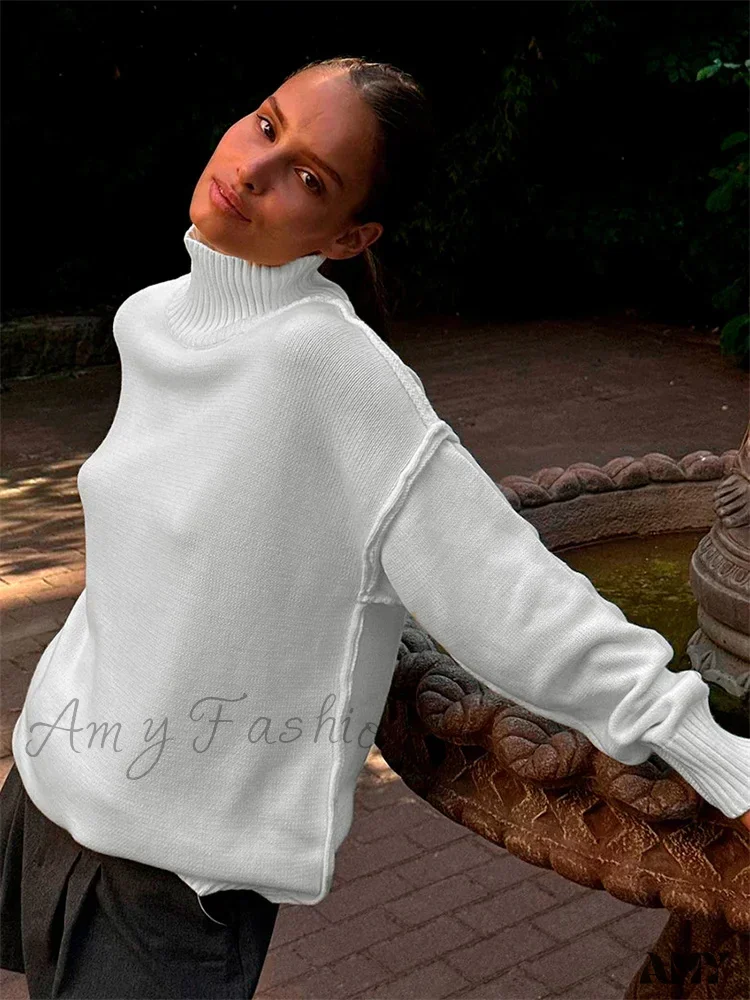 Winter Knit Pullover Female Clothes Loose Casual Ribbed Stylish Cozy Trendy Chic Comfortable Sweater - Image 6