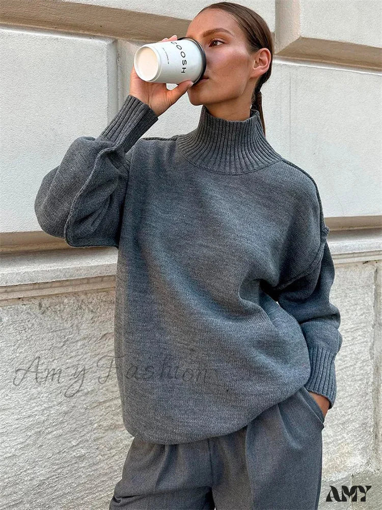 Winter Knit Pullover Female Clothes Loose Casual Ribbed Stylish Cozy Trendy Chic Comfortable Sweater - Image 8