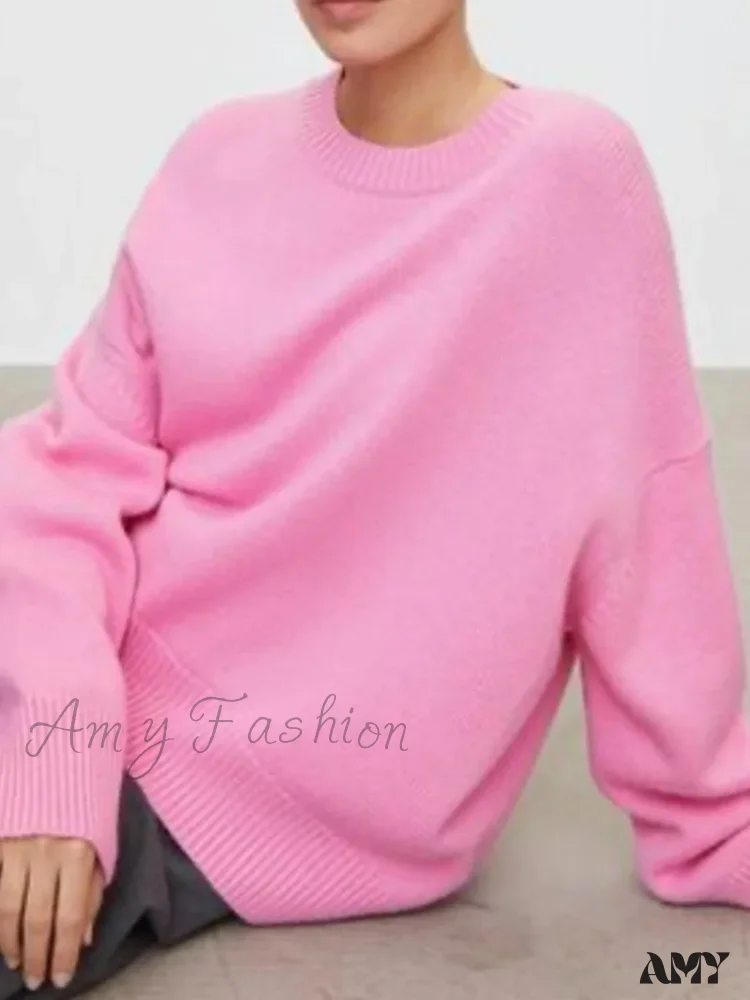 Winter Warm Thick Knit Solid Black Soft Pullover Loose Korean Autumn Women Coat O Neck Sweater - Image 2