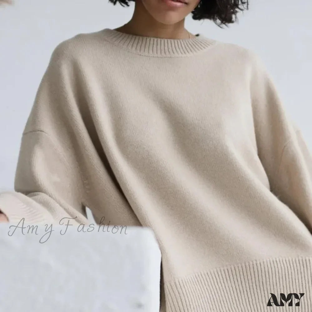 Winter Warm Thick Knit Solid Black Soft Pullover Loose Korean Autumn Women Coat O Neck Sweater - Image 3
