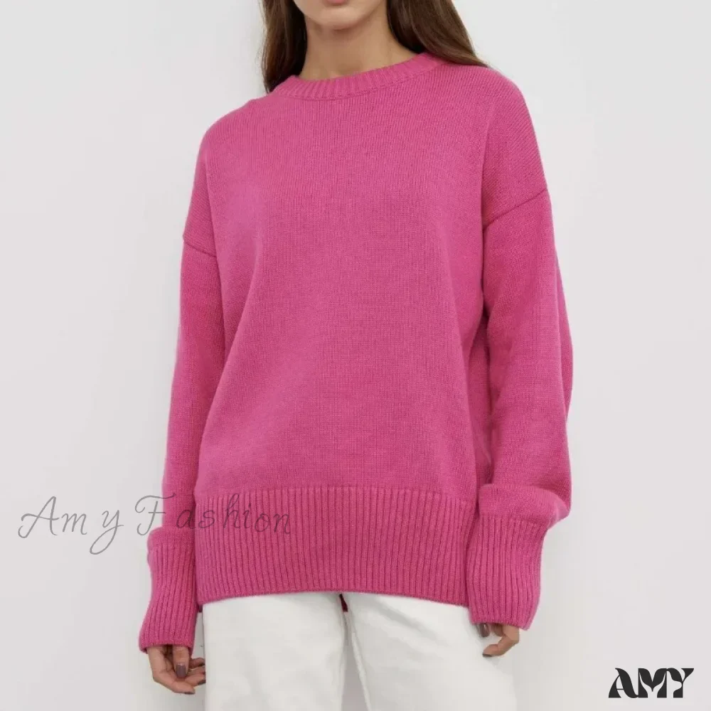 Winter Warm Thick Knit Solid Black Soft Pullover Loose Korean Autumn Women Coat O Neck Sweater - Image 5