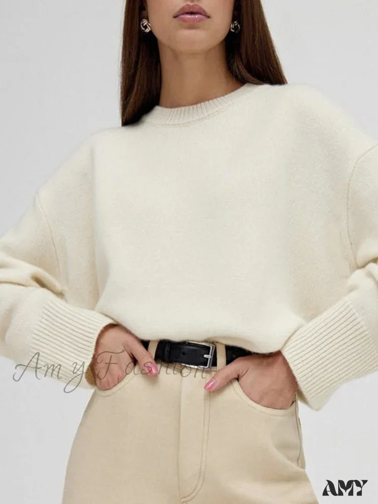 Winter Warm Thick Knit Solid Black Soft Pullover Loose Korean Autumn Women Coat O Neck Sweater - Image 9