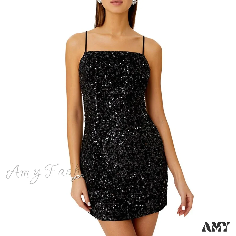 Amy Fashion - Sleeveless Sparkle Sequins Slim Mini Sexy Party Dress - Image 11