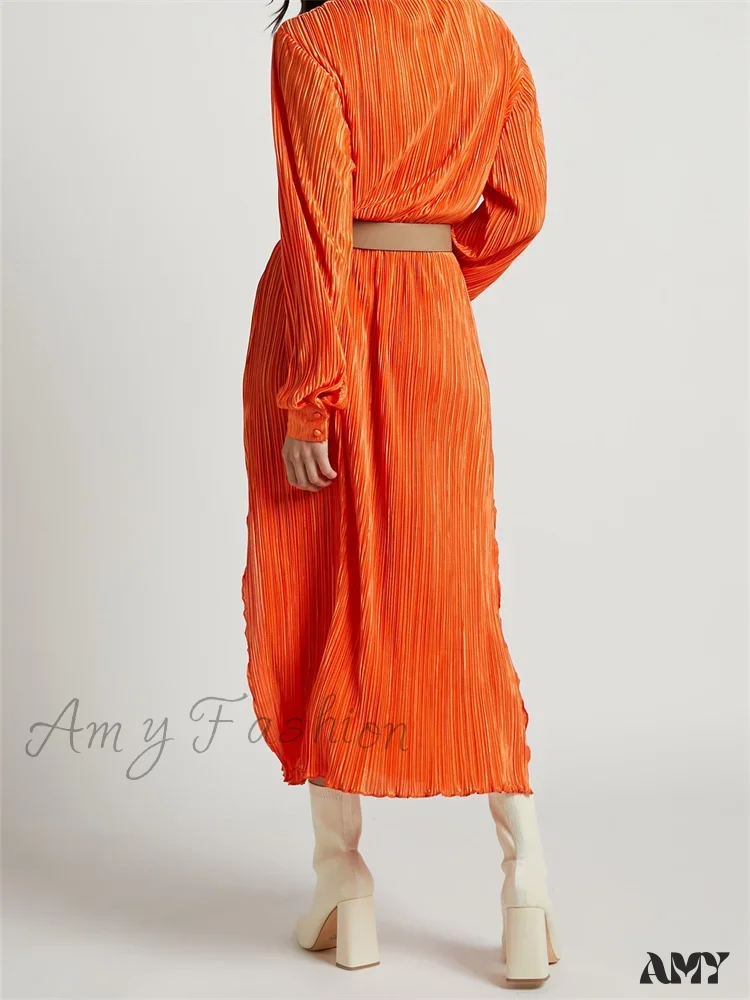 Amy Fashion - Women Buttons Down Shirt  Sleeve Deep V Neck Solid Ruched  Side Split Party Female Vestidos - Image 4