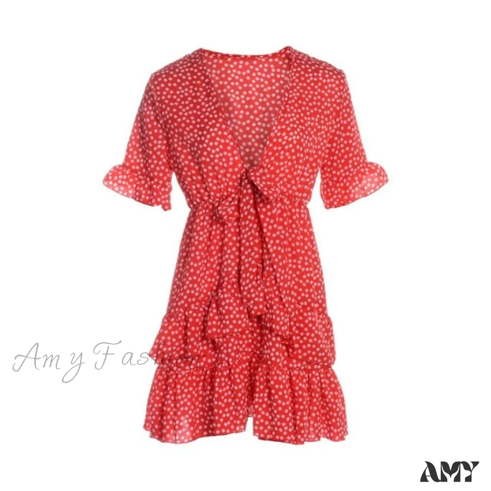 Amy Fashion - Boho Floral Ruffle Short Mini Dress - Image 10