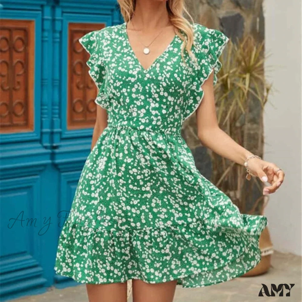 Amy Fashion - Boho Floral Ruffle Short Mini Dress - Image 12
