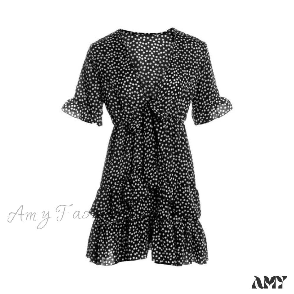 Amy Fashion - Boho Floral Ruffle Short Mini Dress - Image 14