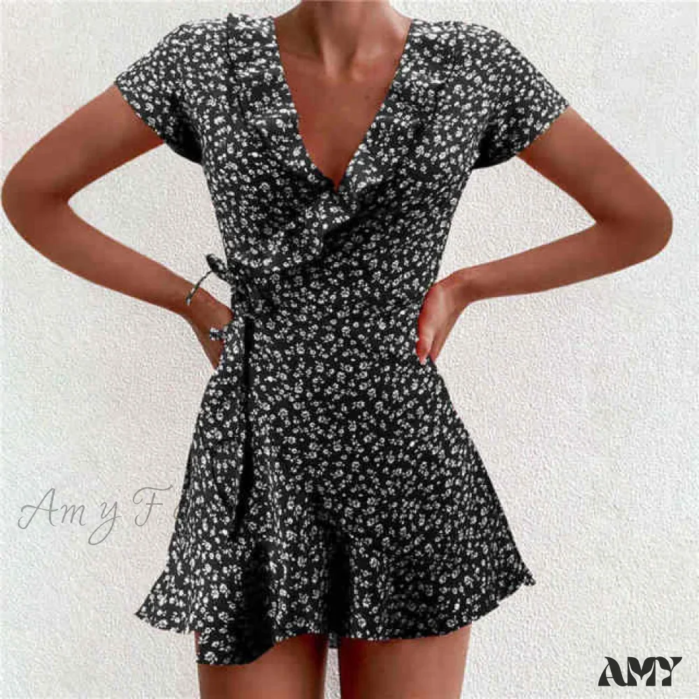 Amy Fashion - Boho Floral Ruffle Short Mini Dress - Image 18