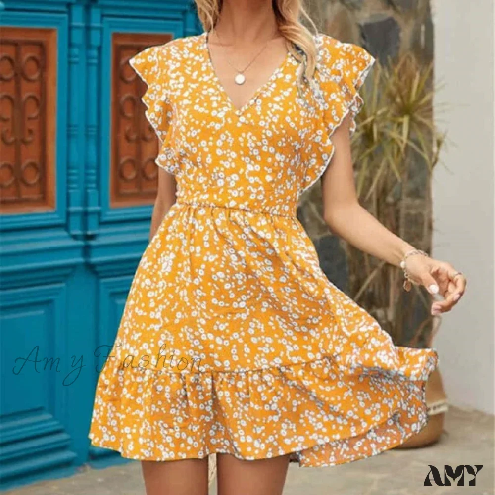 Amy Fashion - Boho Floral Ruffle Short Mini Dress - Image 2