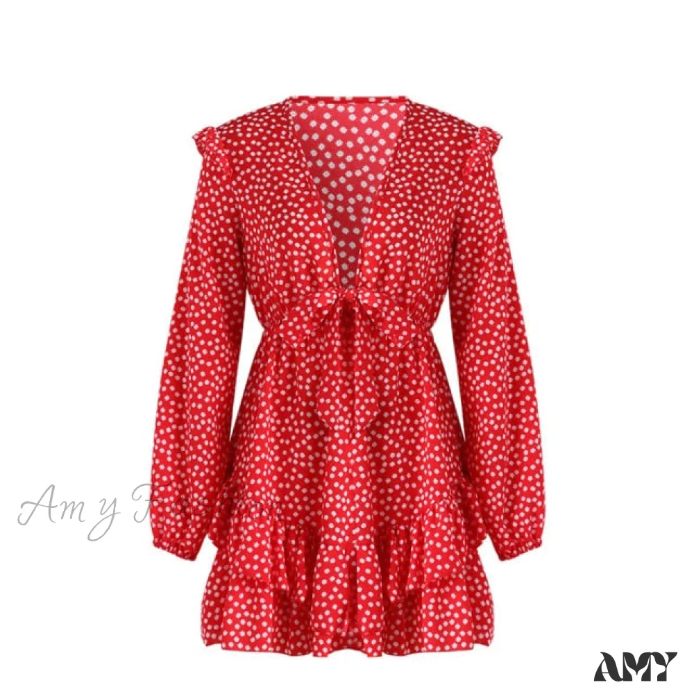 Amy Fashion - Boho Floral Ruffle Short Mini Dress - Image 23