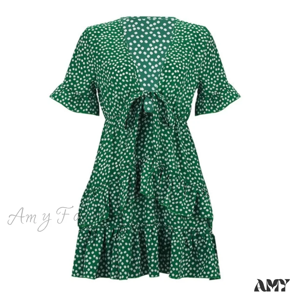 Amy Fashion - Boho Floral Ruffle Short Mini Dress - Image 5