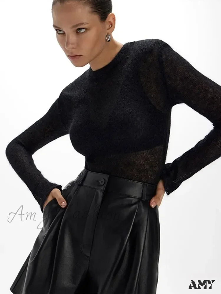 Women Elegant Soft Knitted Pullover Lady Casual Crew Neck Long Sleeve Outwear Sweater - Image 3