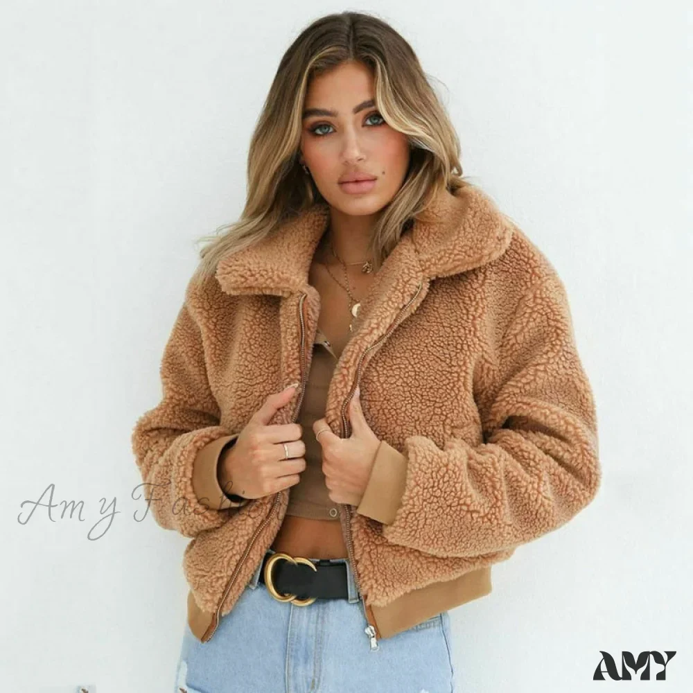 Amy Fashion - Faux FurWarm Soft Plush Zipper Coat - Image 3