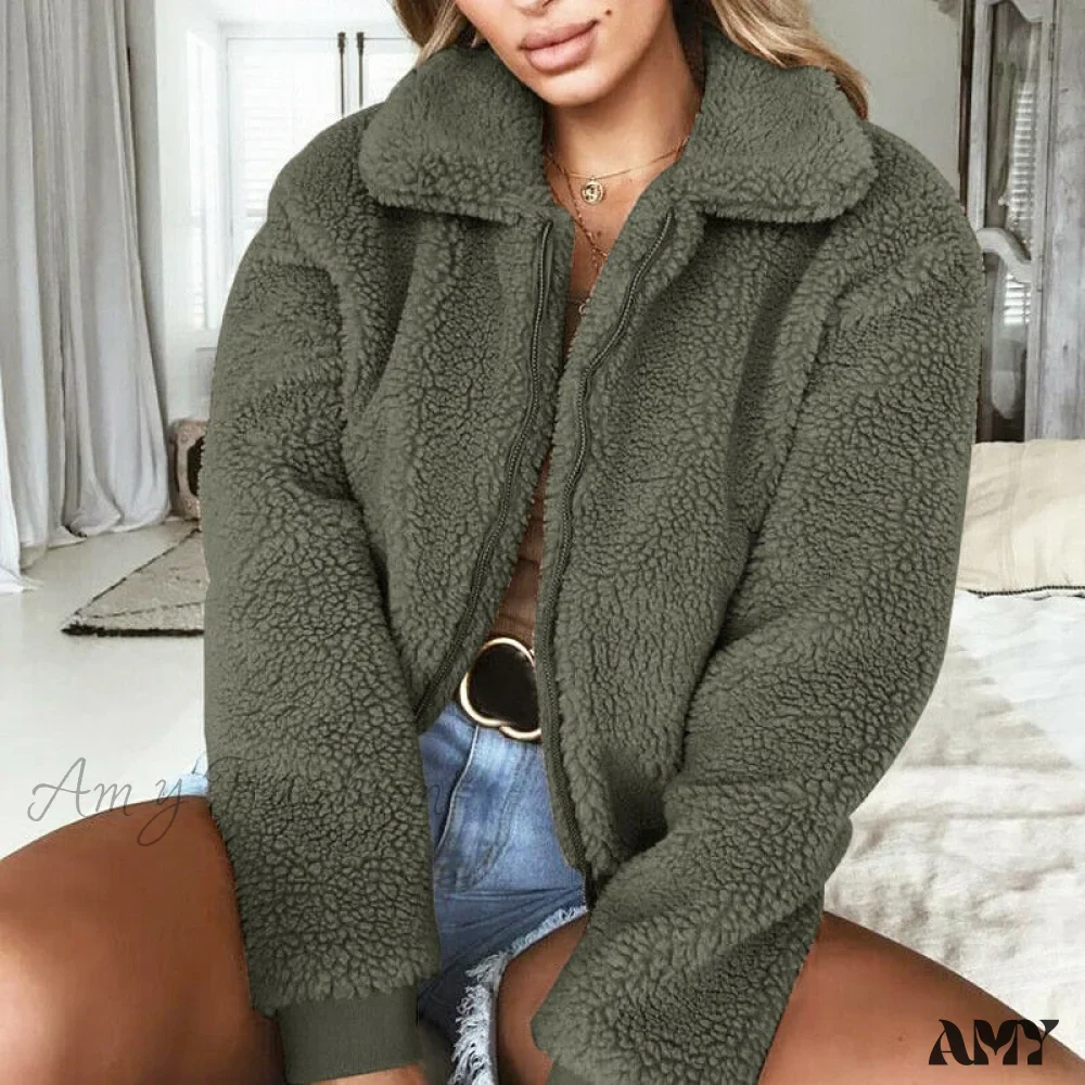 Amy Fashion - Faux FurWarm Soft Plush Zipper Coat - Image 6