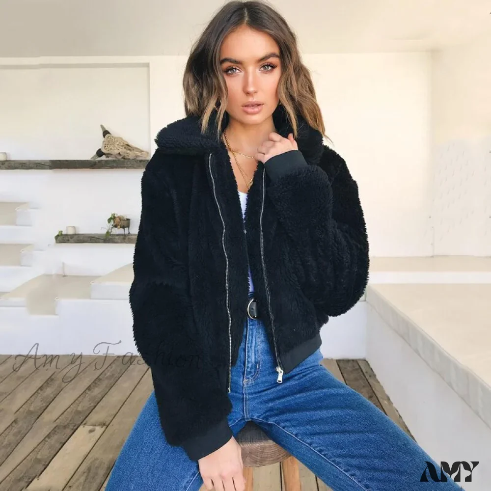 Amy Fashion - Faux FurWarm Soft Plush Zipper Coat - Image 7