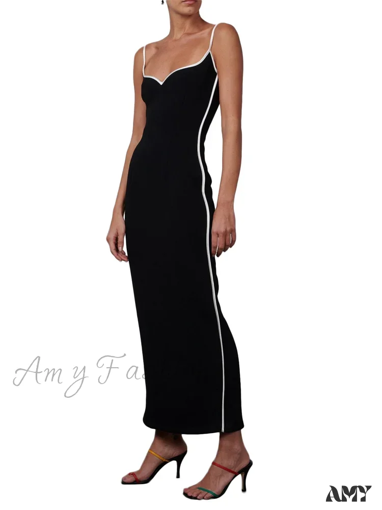 Amy Fashion - Women Sleeveless Strap  Black Patchwork V-neck Low Cut Slim Summer Party Back Split  Female Vestidos - Image 4