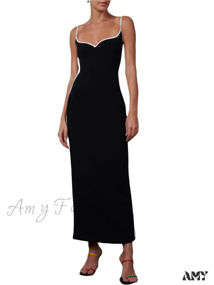 Amy Fashion - Women Sleeveless Strap  Black Patchwork V-neck Low Cut Slim Summer Party Back Split  Female Vestidos - Image 5