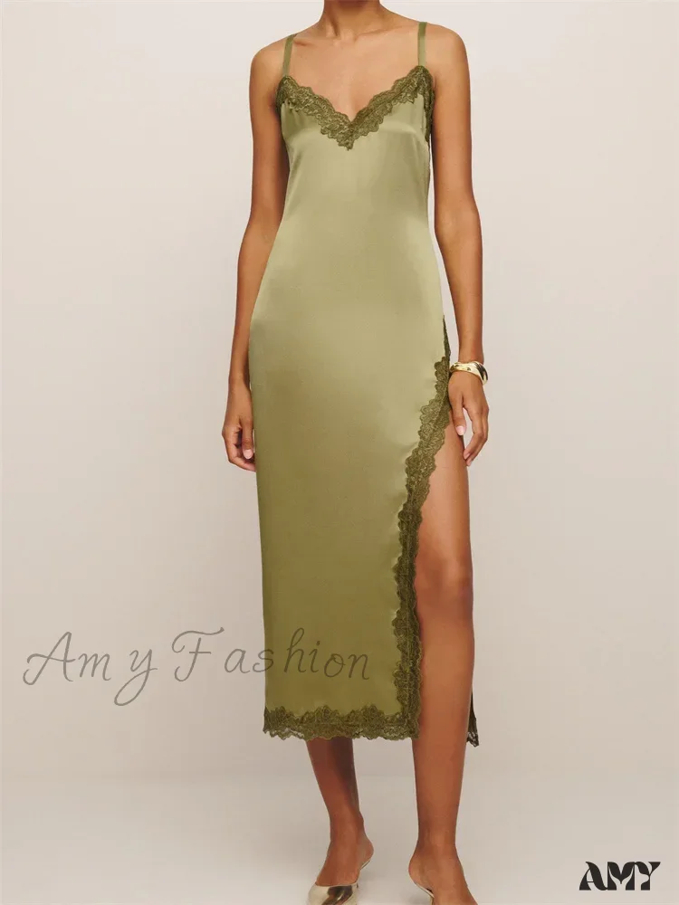 Amy Fashion - Women Sleeveless Strap  Summer Lace Patchwork V Neck Backless Split Party Cocktail Beach Streetwear - Image 4