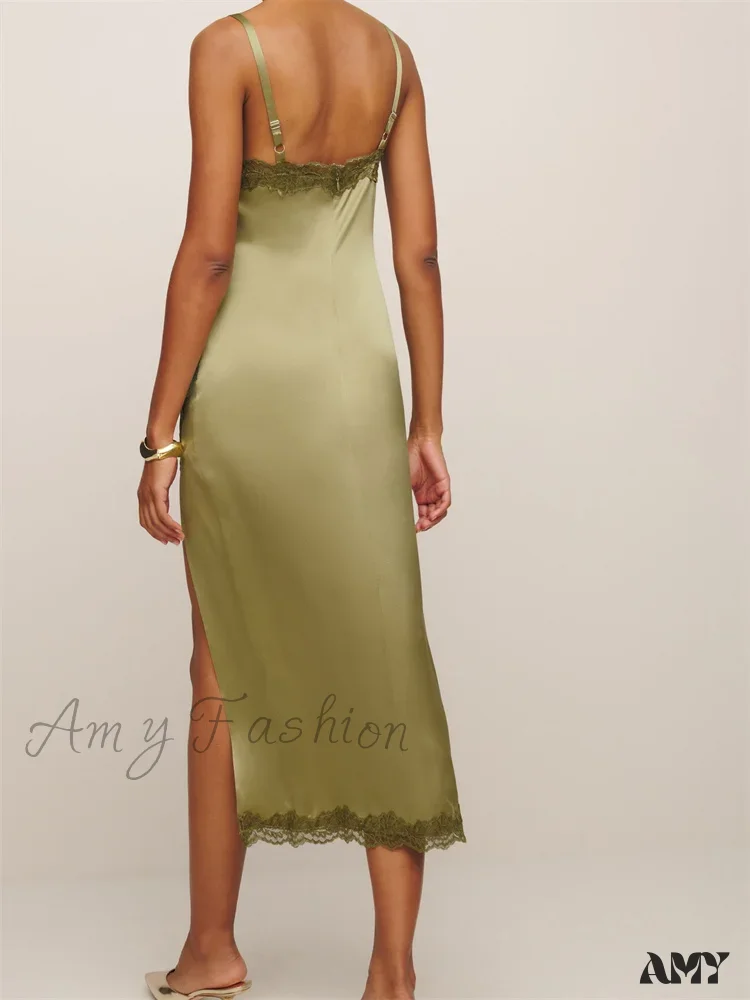 Amy Fashion - Women Sleeveless Strap  Summer Lace Patchwork V Neck Backless Split Party Cocktail Beach Streetwear - Image 5