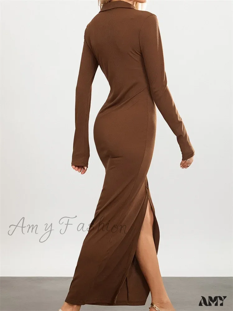 Amy Fashion - Women Slim Fit   Sleeve Button Down Turn Down Collar Evening for Spring Fall Female Vestidos - Image 2