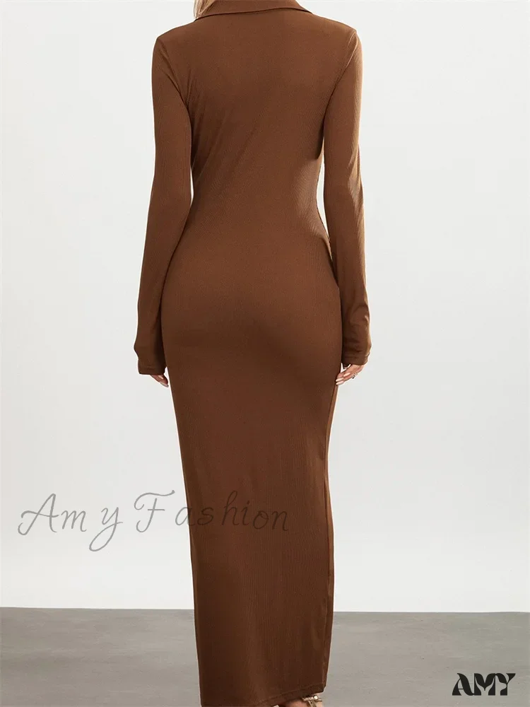 Amy Fashion - Women Slim Fit   Sleeve Button Down Turn Down Collar Evening for Spring Fall Female Vestidos - Image 3