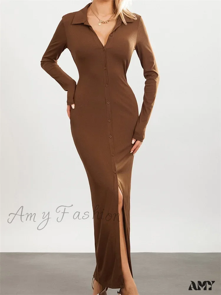 Amy Fashion - Women Slim Fit   Sleeve Button Down Turn Down Collar Evening for Spring Fall Female Vestidos - Image 4