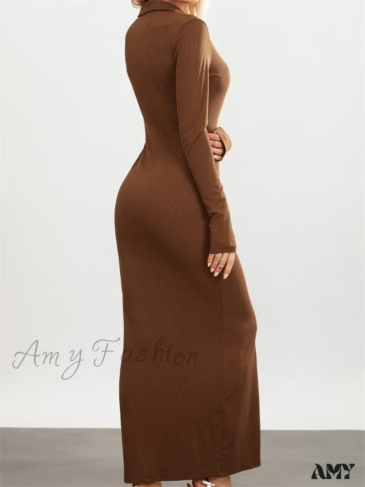 Amy Fashion - Women Slim Fit   Sleeve Button Down Turn Down Collar Evening for Spring Fall Female Vestidos - Image 5