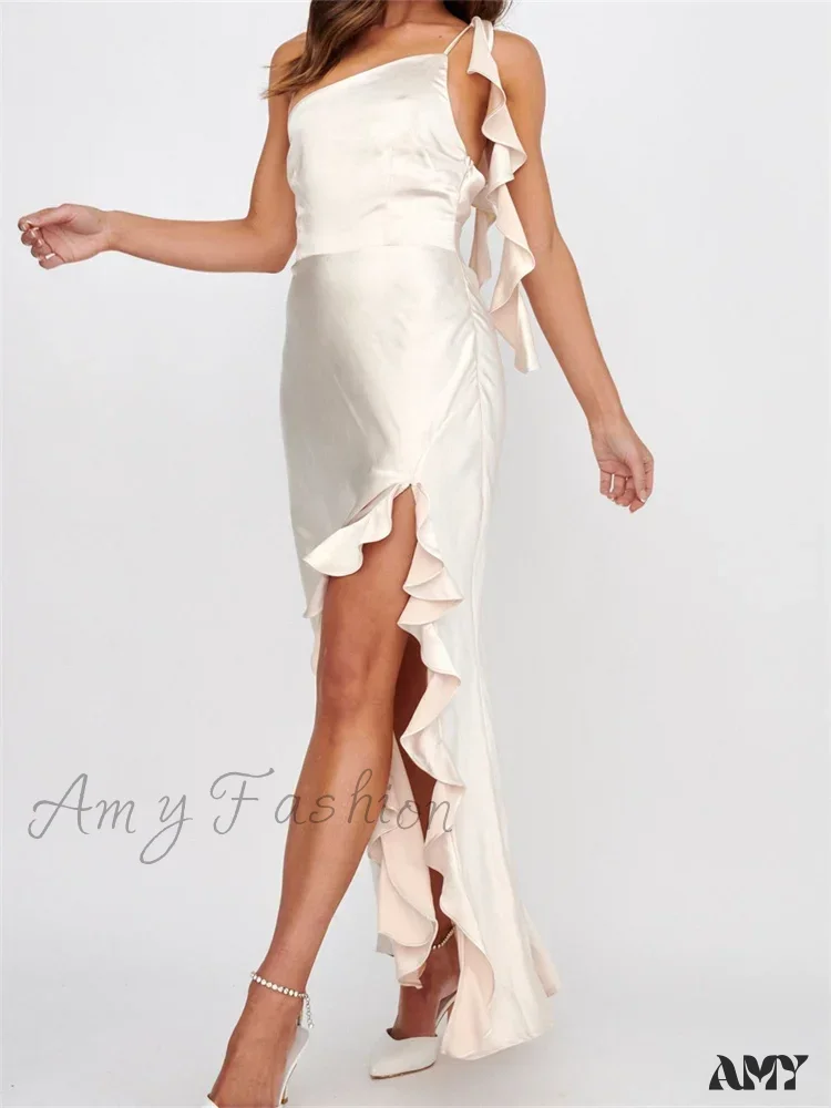Amy Fashion - Women Summer Evening Sleeveless Strap Backless Off Shoulder High Split Ruffles Party Female Vestidos - Image 3