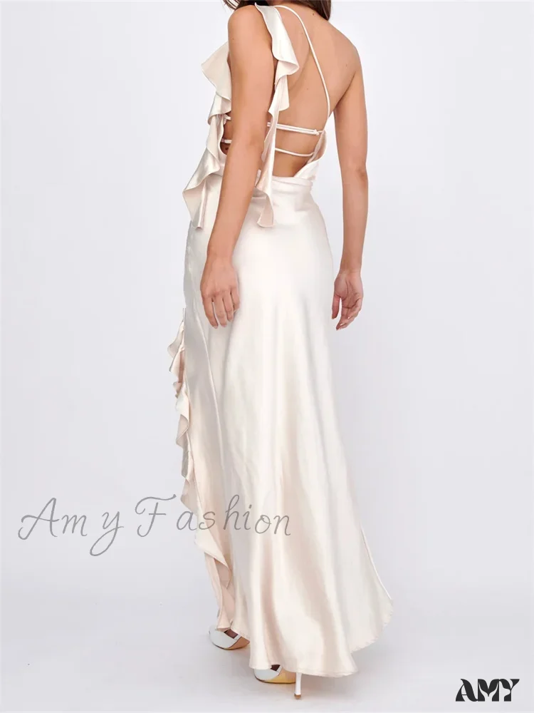 Amy Fashion - Women Summer Evening Sleeveless Strap Backless Off Shoulder High Split Ruffles Party Female Vestidos - Image 4