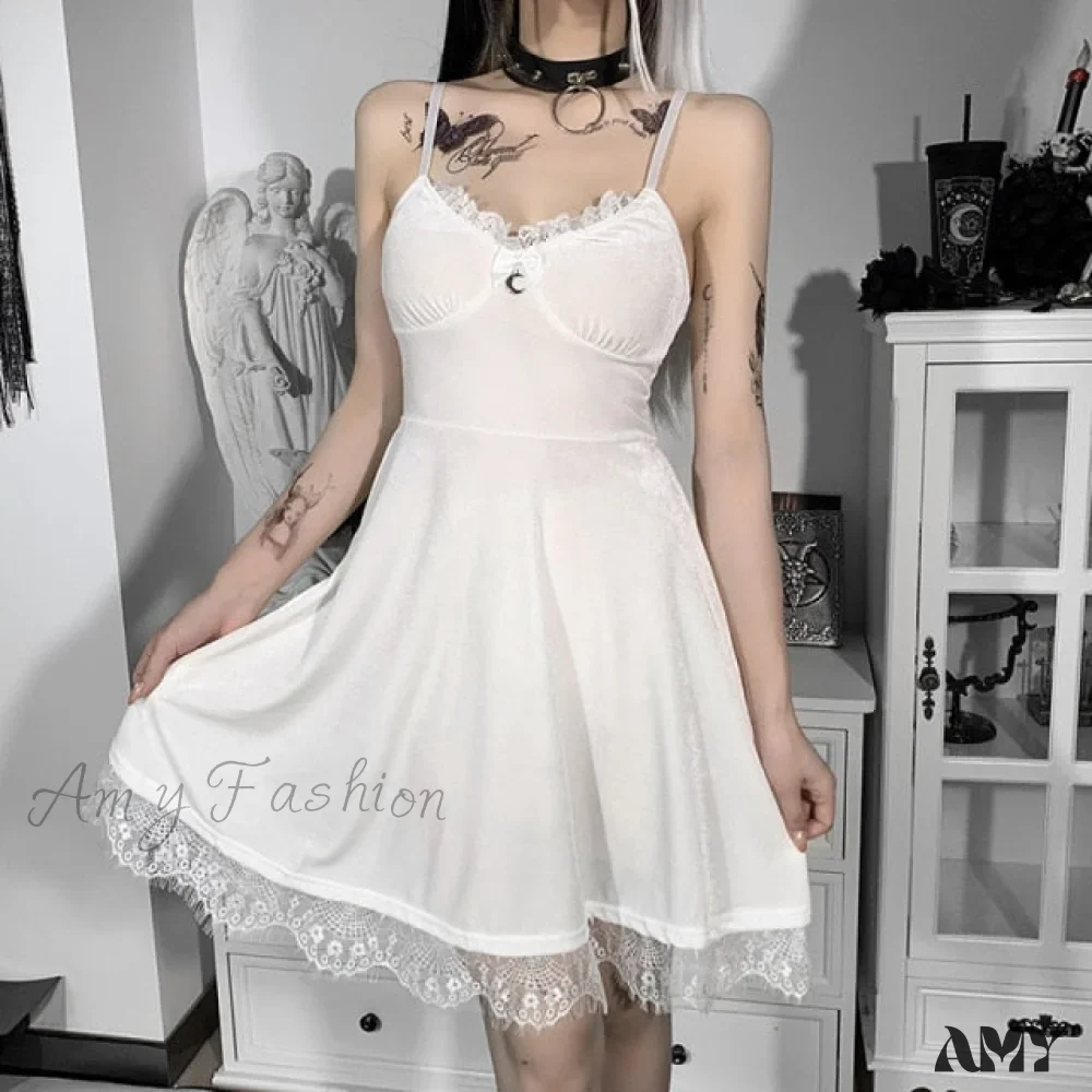 Amy Fashion - Aesthetics Lace Trim Velvet Ruffles Dresses - Image 4