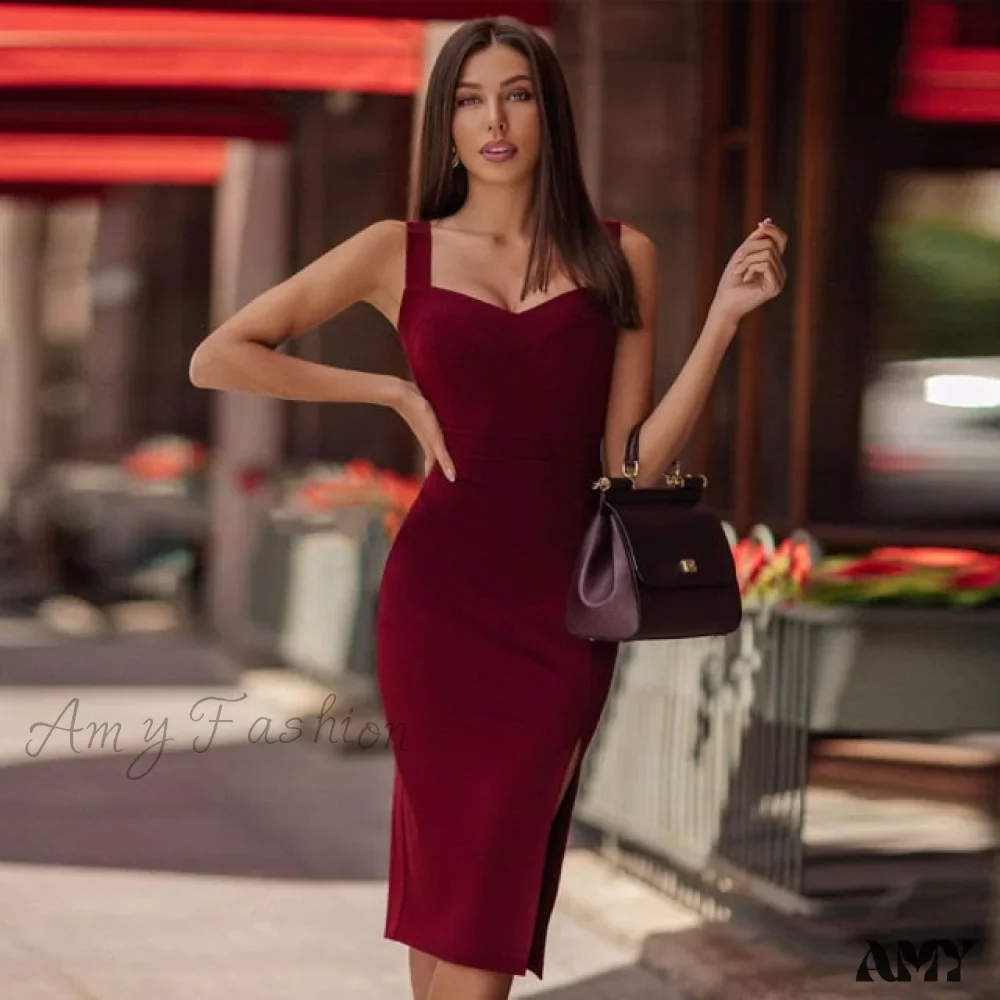 Amy Fashion - Spaghetti Strap Bodycon Bandage Dress - Image 4