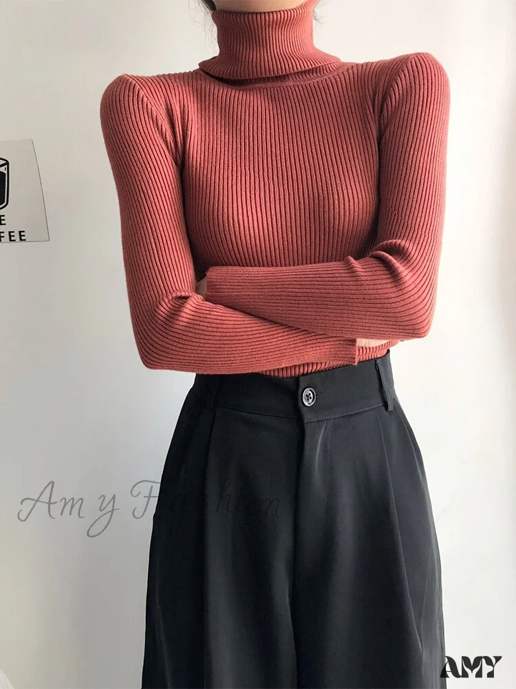Amy Fashion - Pullover Turtleneck Solid Color Top - Image 5