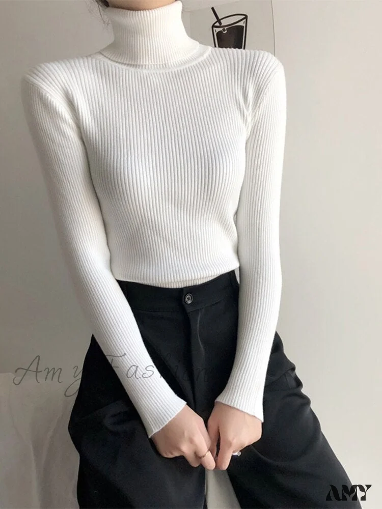 Amy Fashion - Pullover Turtleneck Solid Color Top - Image 6