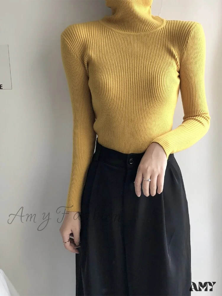 Amy Fashion - Pullover Turtleneck Solid Color Top - Image 7