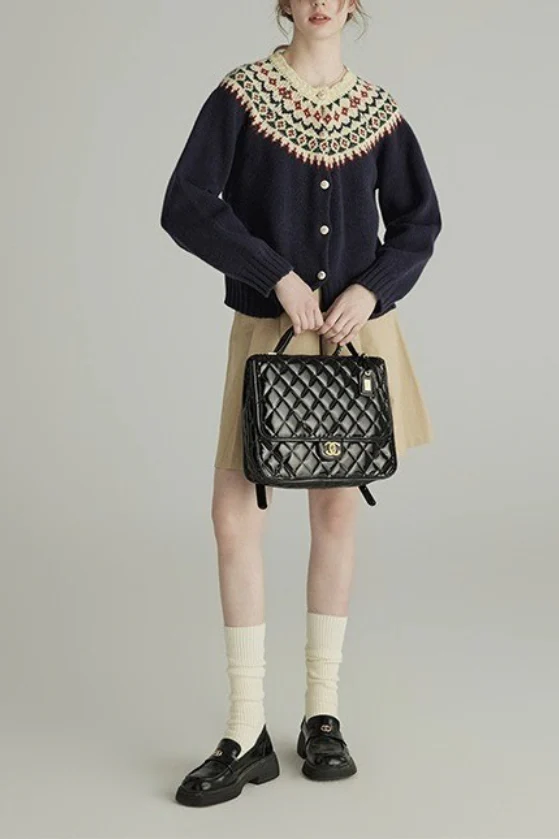 Wool Crew Neck Long Sleeve Single Breasted Cardigan - Image 3