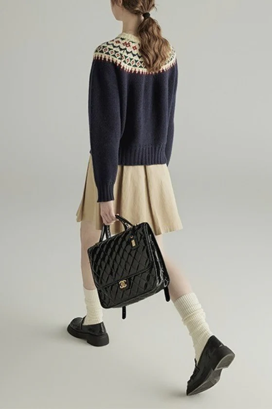 Wool Crew Neck Long Sleeve Single Breasted Cardigan - Image 5