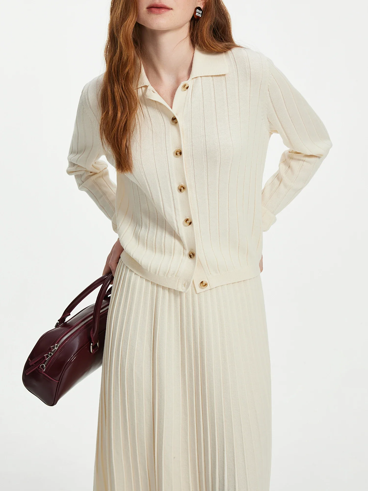 Wool Gray White Knit Set Style Cardigan