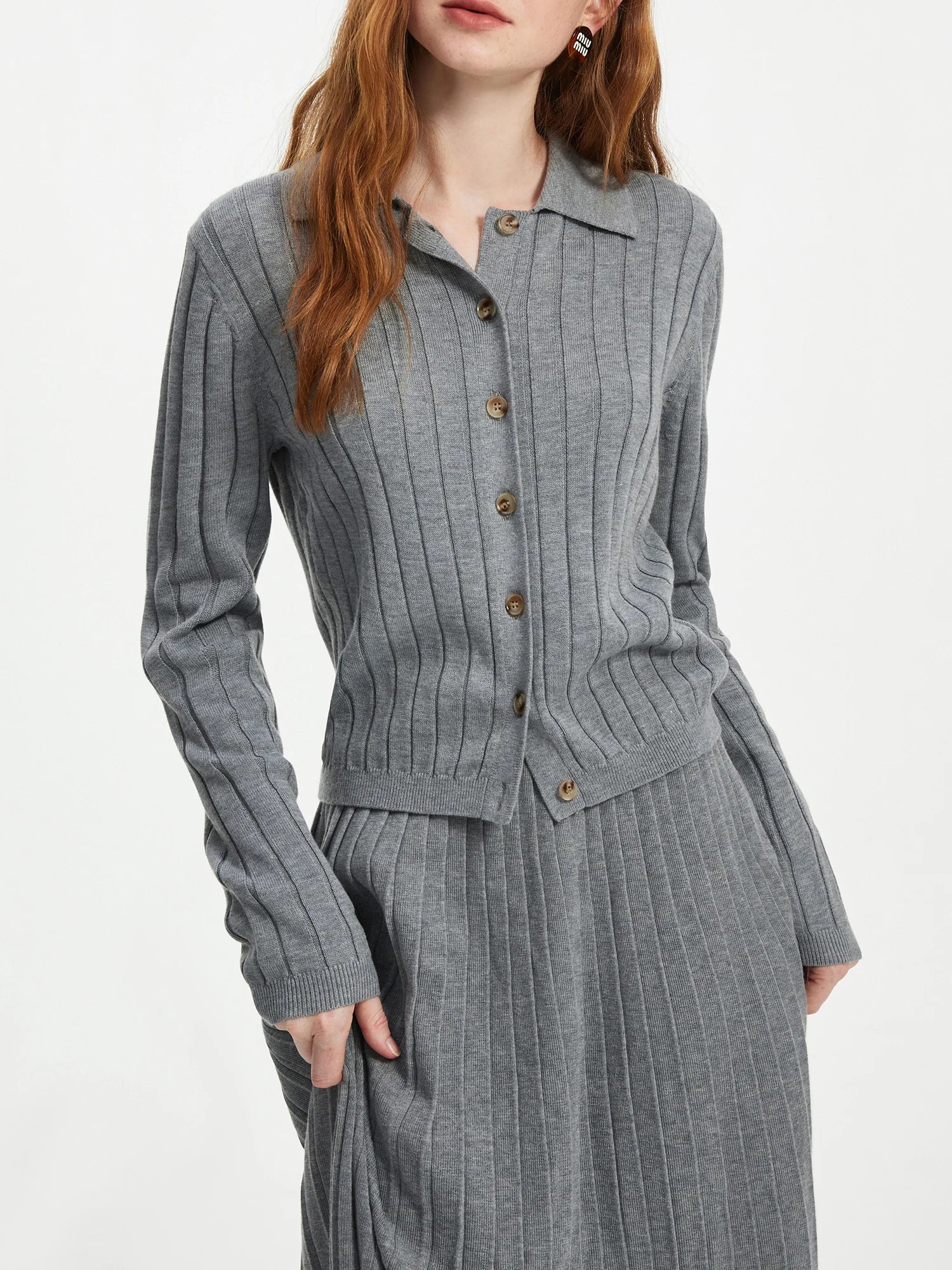 Wool Gray White Knit Set Style Cardigan - Image 2